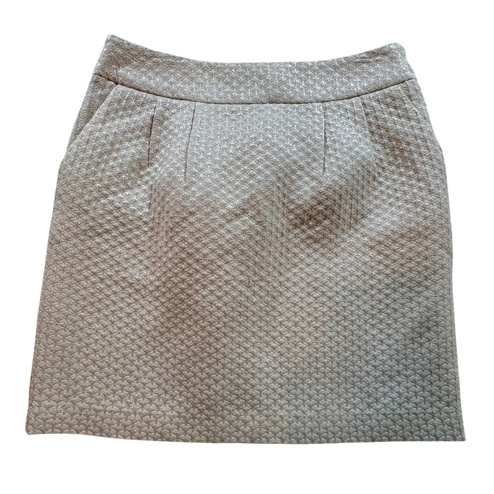 Rebecca Moses Jacquard Mini Skirt Womens 8 Gold Metallic Lurex Textured Party